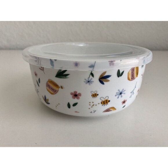 Disney Winnie The Pooh Honey Pot Flowers Medium Pressure Lid Food Container Bowl - Picture 6 of 8